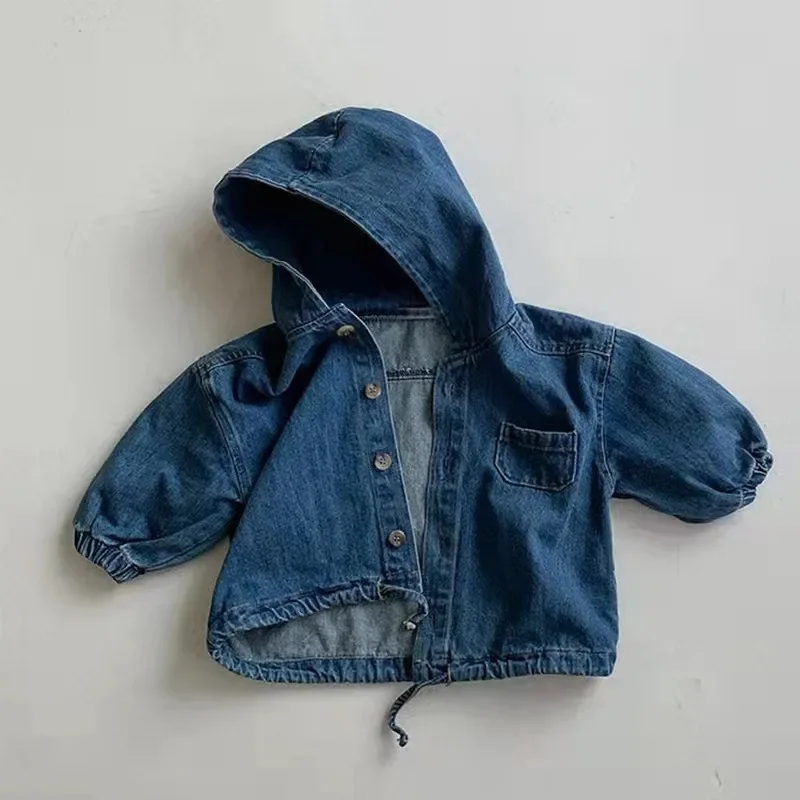 Korean Style Autumn Kids Cardigan Coat Solid Denim Hoodie Baby Boys Girls Corduroy Loose Casual Coat Children Clothing