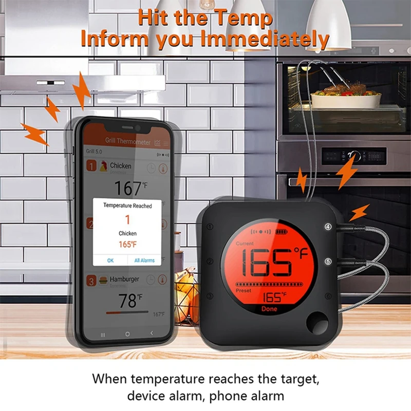 BFOUR Meat Thermometer Wireless Bluetooth, Digital Meat Thermometer with  Dual Pr