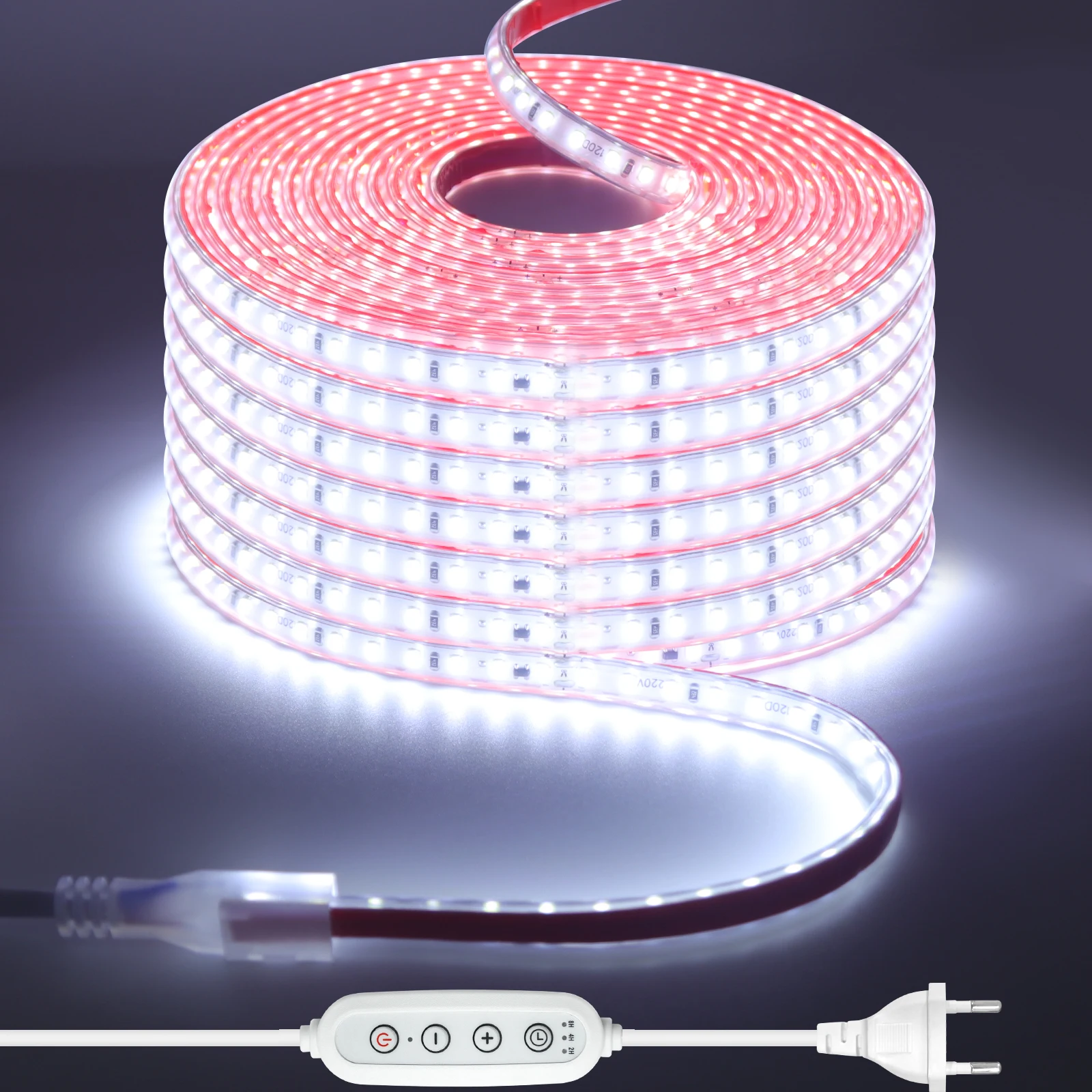Outdoor Waterproof Dimmable LED Strip Light - 1-25M, 220V, High Brightness, 120 LEDs/M with EU Plug for Versatile Indoor/Outdoor Lighting