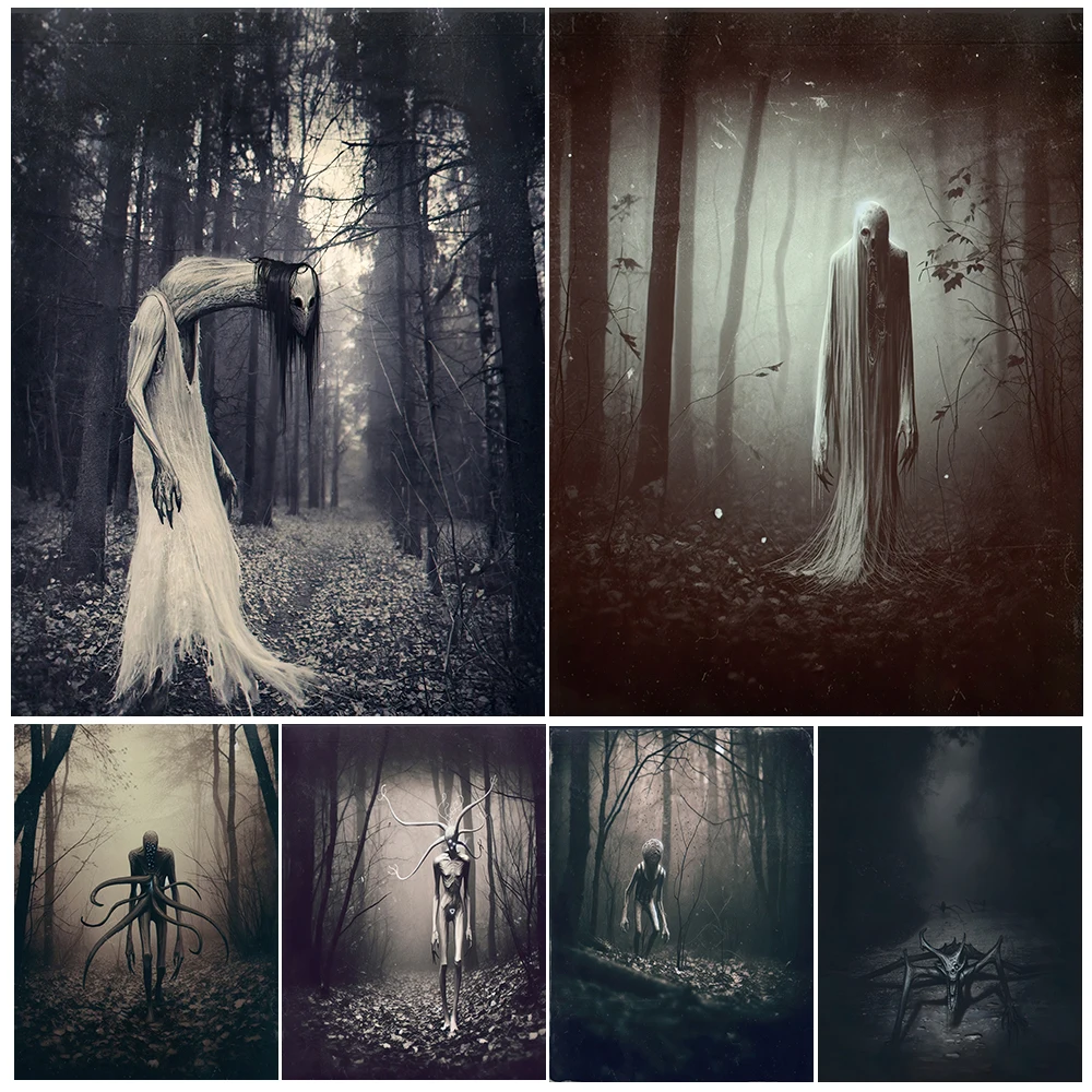 

Scary Demon In The Strange Forest,Abstract Wall Art Cavnas Print Mysterious Alien Creature Photo Vintage Wall Art Poster Print