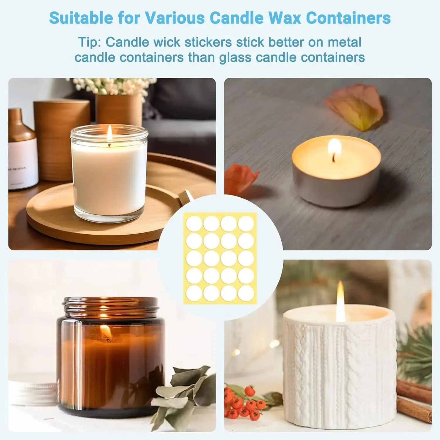 Candle Making Kit 100PCS Candle Wick Stickers Transparent Acrylic Heat Resistance Double-Sided Stickers DIY Tool