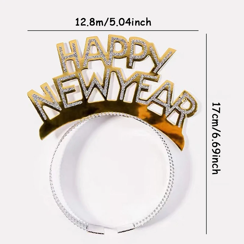 Happy New Year Headband Gold Silver Black Aluminum Children Adult Tiara Christmas New Year Hair Accessories Decorations