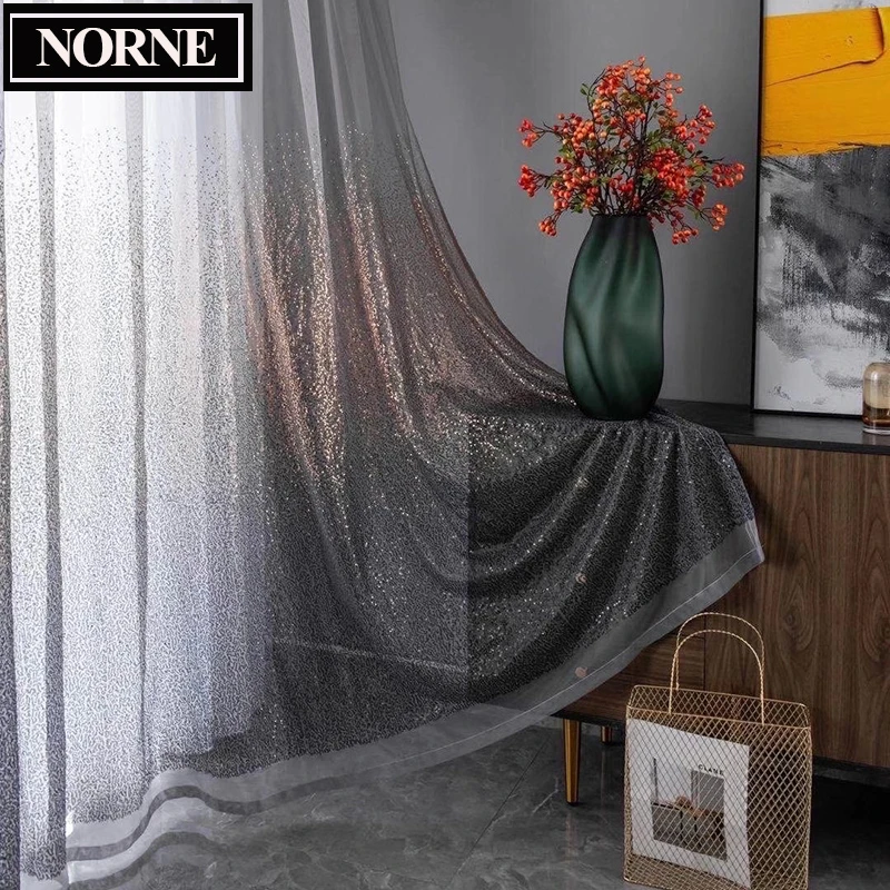 NORNE Paillette Style Gradient Window Shining Sheer Curtains for Living Room Bedroom Voile Lace Tulle Cortinas De Dormitorio