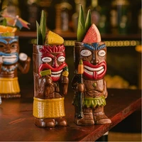 Hawaiian Style Brown Tiki Mug Creative Cocktail Mug Cup Zombie Ceramic Tiki Mug Drinkware Cup Mug For Tiki Bar Party 2