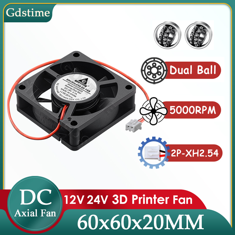 Gdstime 6020 Fan 24V 12V 5V DC Cooler 60x60x20MM Dual Ball Cooling Fan 60MM Power Supply Axial Fan for 3D Printer Part Cooling