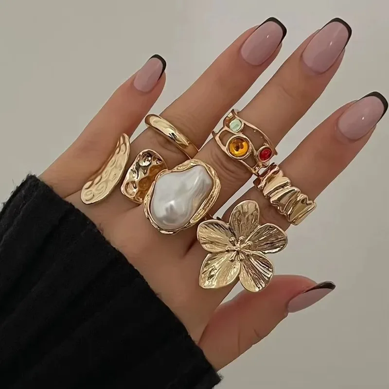 Womens Open Ring with Irregular Metal Flower Design