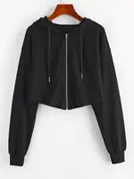 ZAFUL Raw Hem Zip Up Cropped Hoodie 1