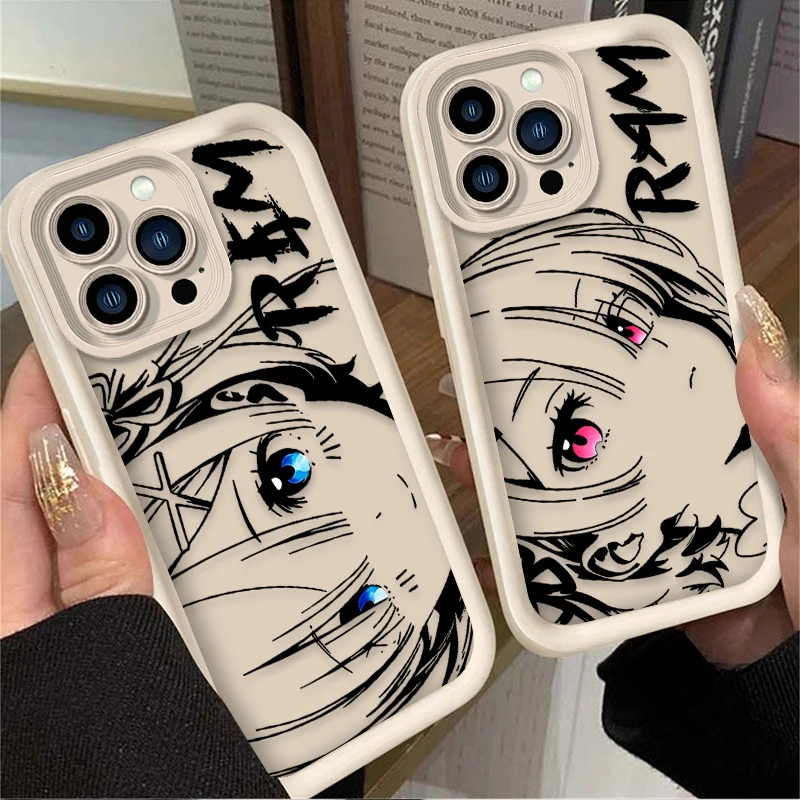 Cute Rem Ram Line Art Anime Silicone Phone Case