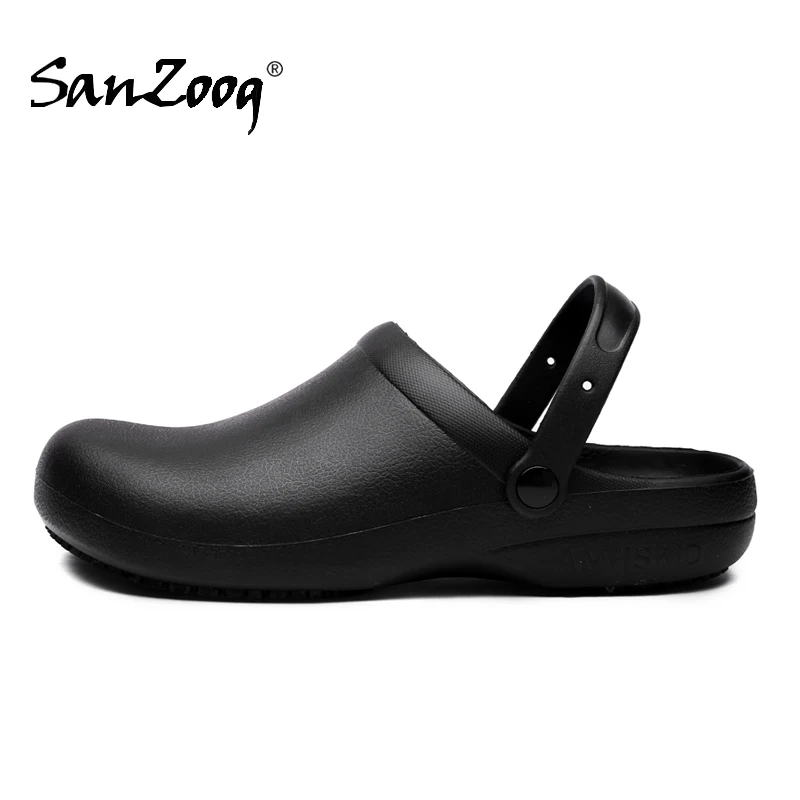 

Pure Black Anti Skid Rubber Sandals Chef Shoes Kitchen Cook Waterproof Garden Shoes Clogs Without Holes Plus Big Size 47 48 49