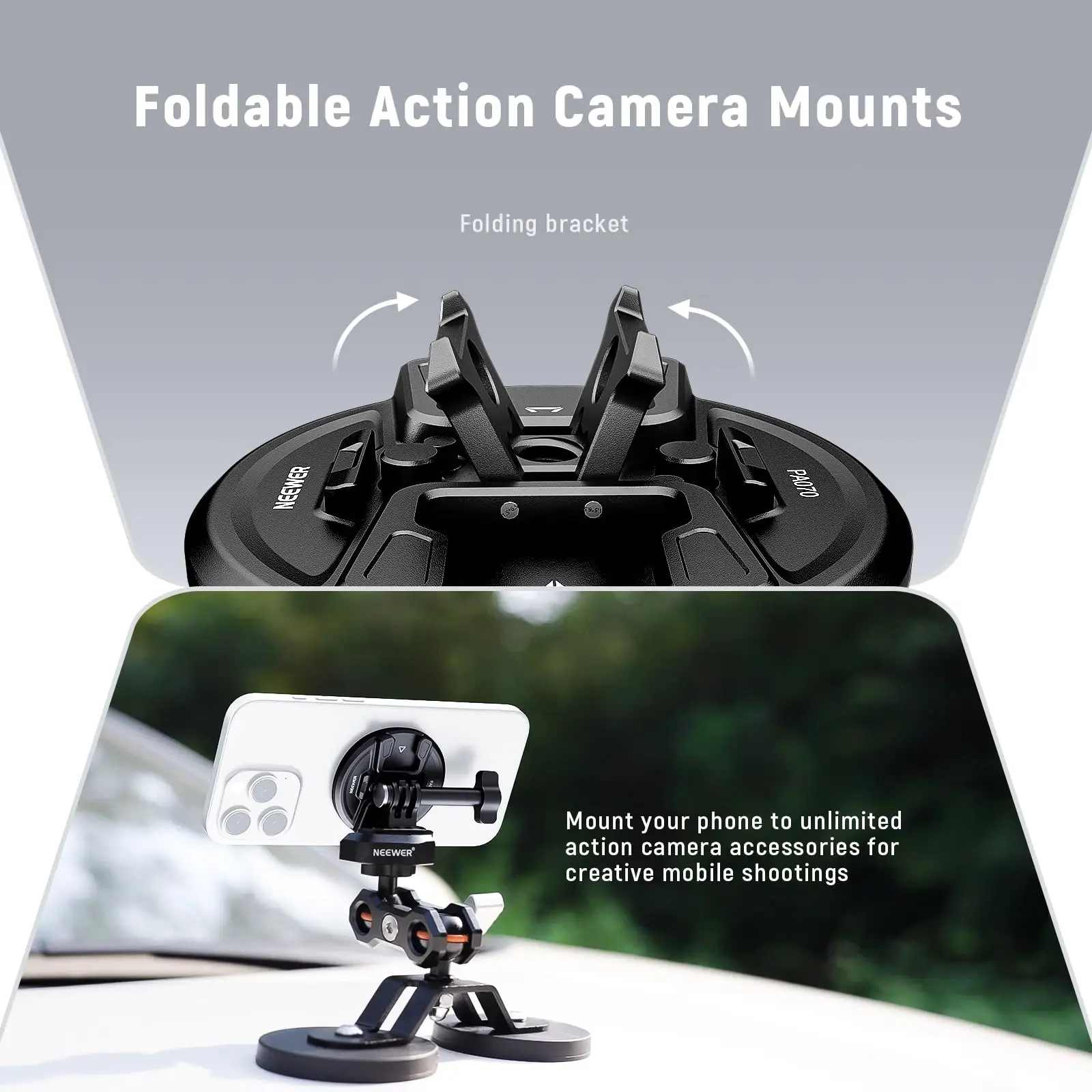Adattatore Cellulare per Treppiedi, Supporto Smartphone Treppiede con 2 Cold Shoe, Filettatura 1/4, Morsetto Treppiede Rotante A 360°, Sostegni per Fotocamera