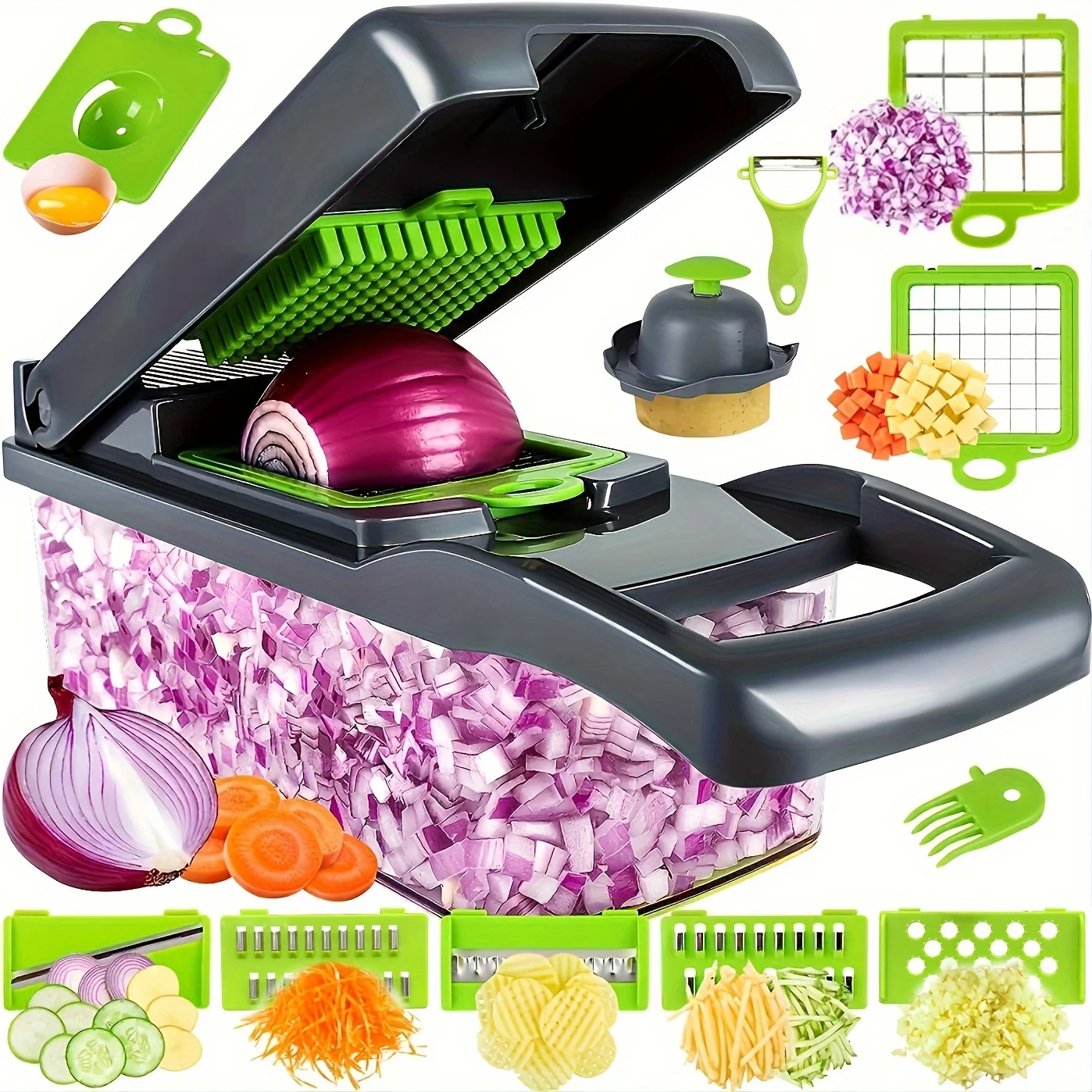

1 Set,16in1 Vegetable Chopper, Multifunctional Fruit Slicer, Manual Food Grater, Potato Shredder, Kitchen Stuff Kitchen Gadgets