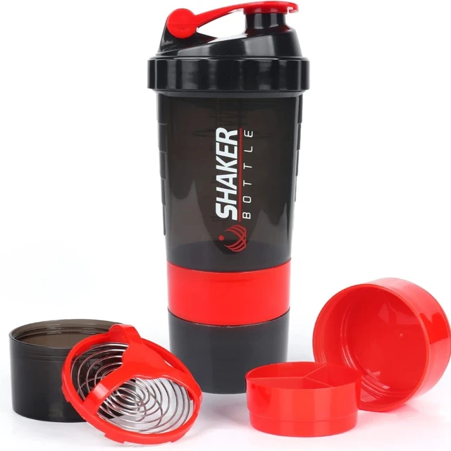 Protein Shaker Bottle Leak Proof Bottle for Protein Mixes 3 Layer Twist Off Shaker Cup Sports Shaker Bottle for Protein Powder 4