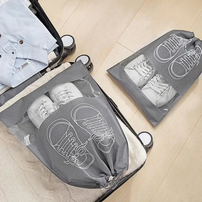 5/10pcs Shoe Storage Bag with Thickened Non-woven Fabric Strap Mouth Large Capacity Travel Waterproof Shoe Bag Moistureproof 3
