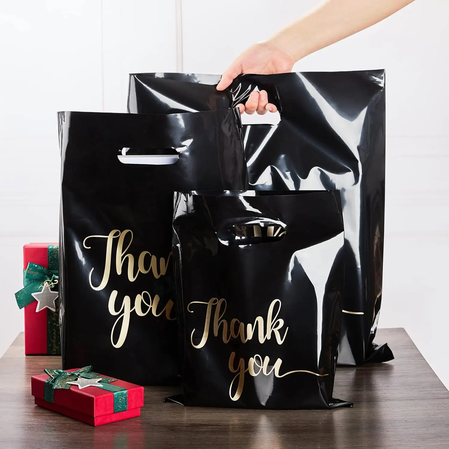 Poly Bags Premium Thank You Poly Bags Handles Retail Wedding Gift Favors For Boutique Business Candy Packaging