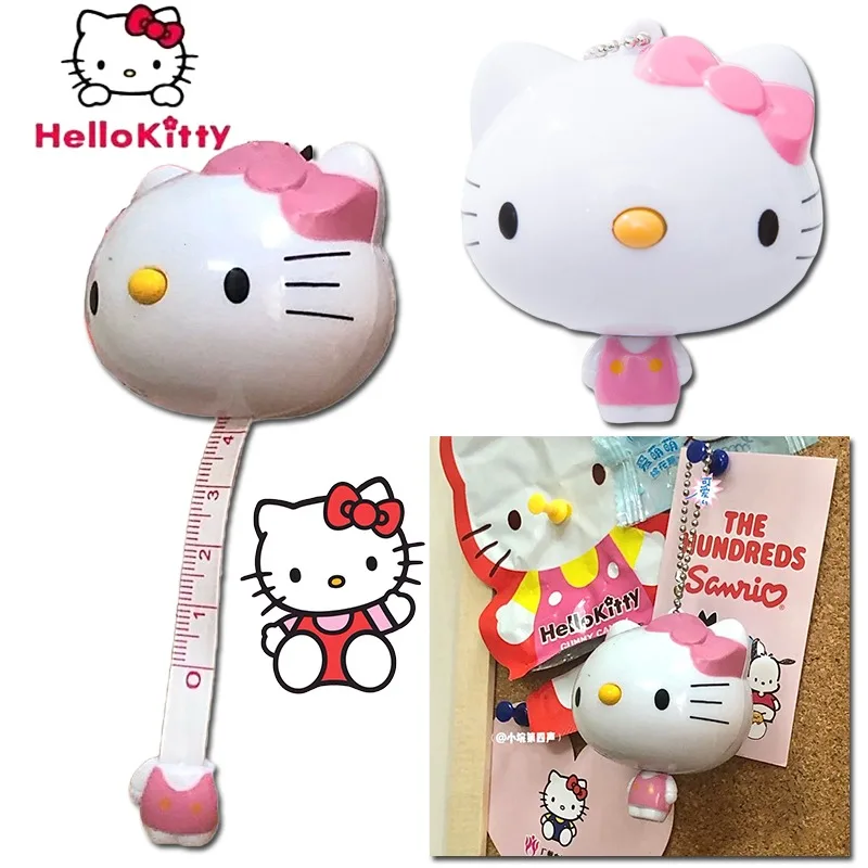 Брелок для ключей Hello Kitty, милая мультяшная Двусторонняя измерительная лента, выдвижной швейный инструмент, Шарм для школьного портфеля