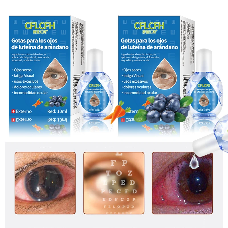 

Eyesight Improvement Blueberry Lutein Eye Drops Eyes Pain Dry Itchy Fatigue Myopia Protect Vision Health Care Spanish