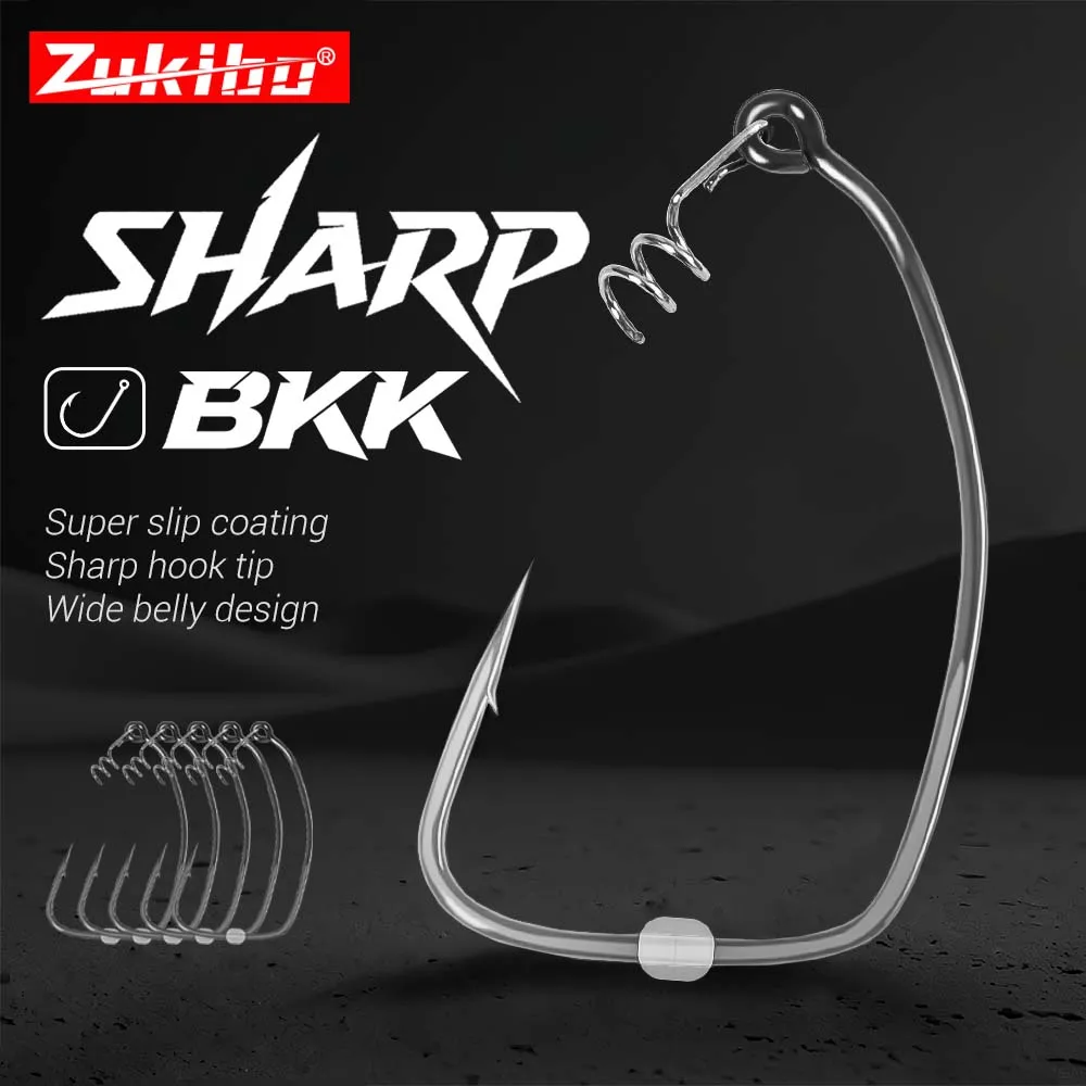 ZUKIBO5pcs Spring Spiral Lock Hook Long Crank Barbed Hook Worm Soft Bait Stainless Steel Rust-Proof Hook 1