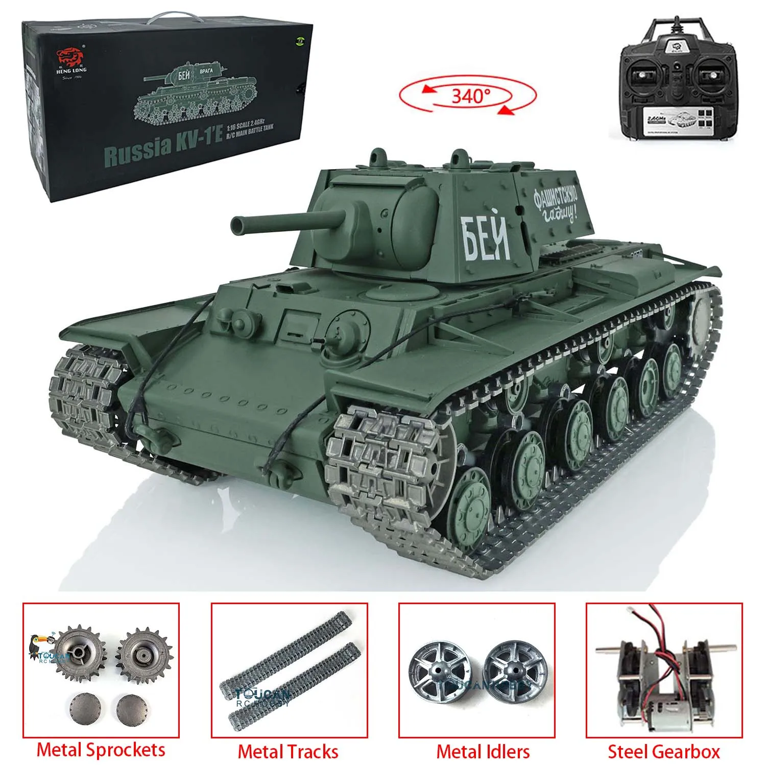 1/16 Scale 2.4G HENG LONG 7.0 Upgraded Soviet KV-1 RTR RC Tank 3878 Metal Tracks Idler Sprocket Army Toys BB Shoot Unit TH17464 2