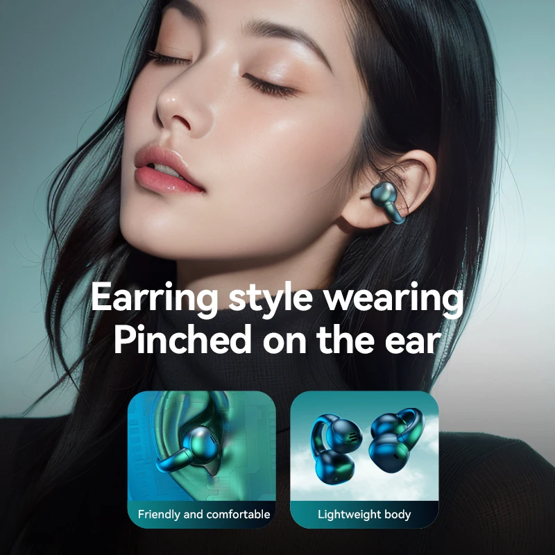 Bone Conduction Earbud Bluetooth Wireless Earphone Waterproof Smart Noise Cancelling Headsets Digital Display Clip Ear Haedphone