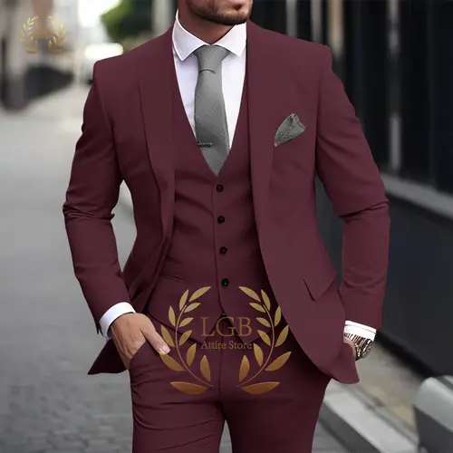 Men's Khaki 3-Piece Suit Classic Peak Lapel Business Formal Wedding Groom Slim Fit Elegant Gentleman Style Fashion Blazer - Image 14