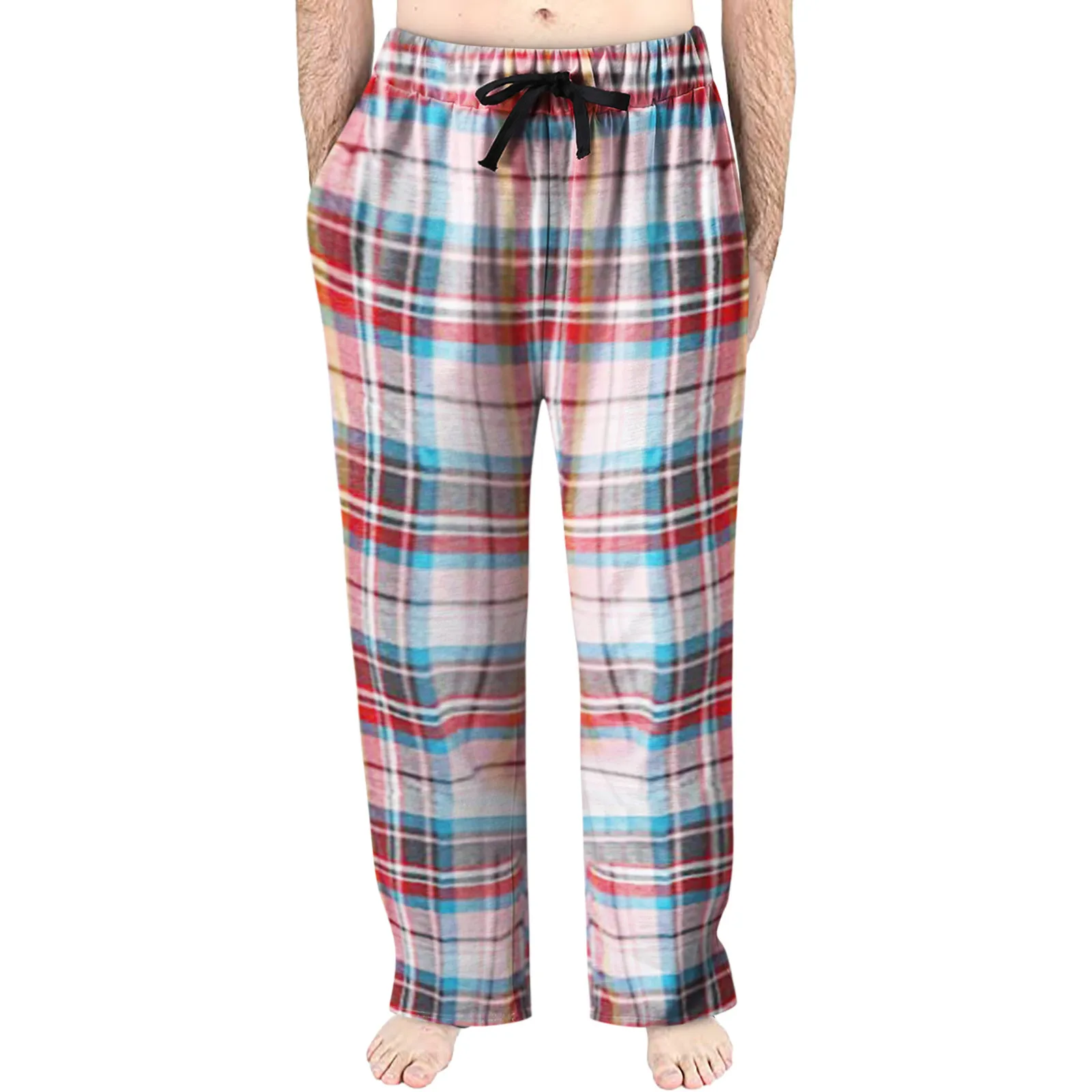 cotton harem pants Men's Spring Fashion Casual Plaid Pants Lace Cotton Can Be Worn Outside Pajamas Tracksuit Comfortable Home Pants joggers sweatpants