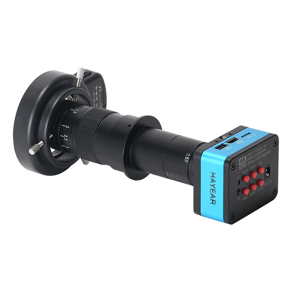 HAYEAR 12MP 4K 2160P HDMI USB 산업용 비디오 디지털 현미경 카메라 180X 300X 줌 C 마운트 렌즈 수리 납땜 도구용