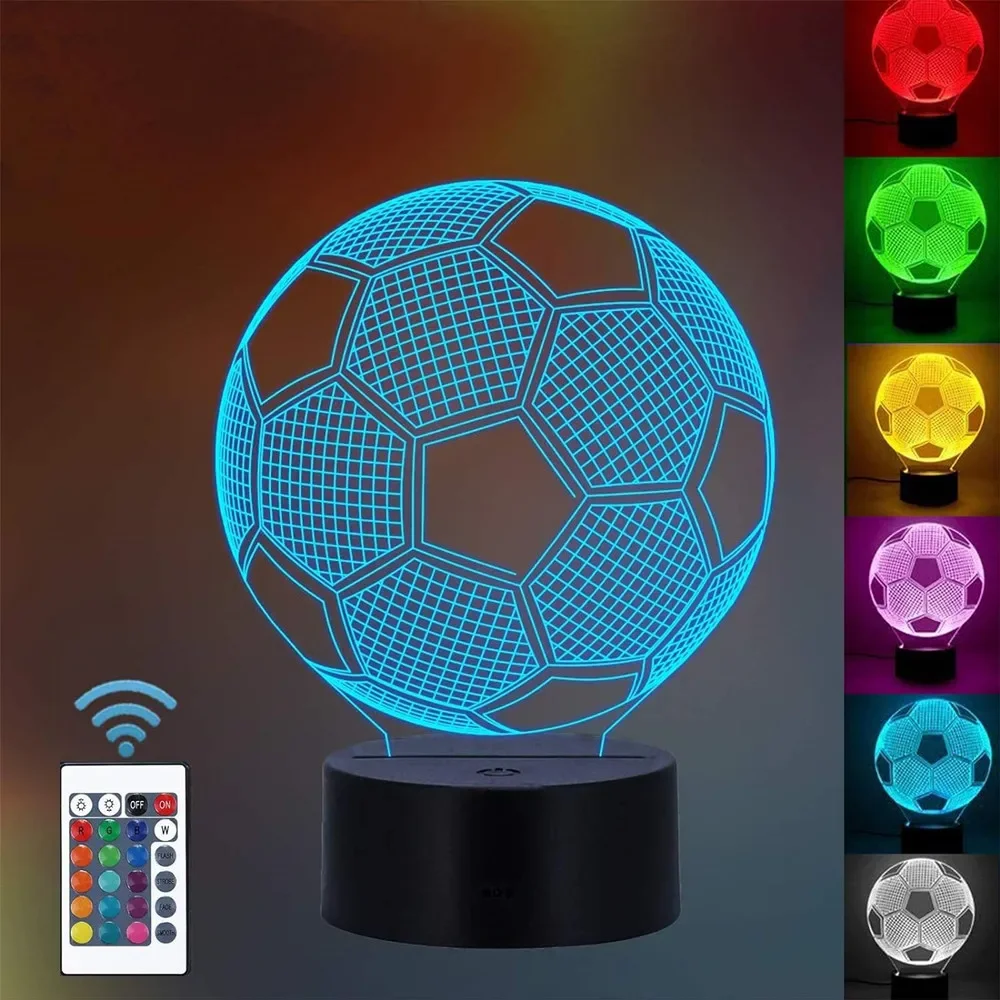 

Football 3D Illusion Lamp Night Light with Remote Control 16 Colors with Remote Control Change Decor Birthday Christmas Gifts