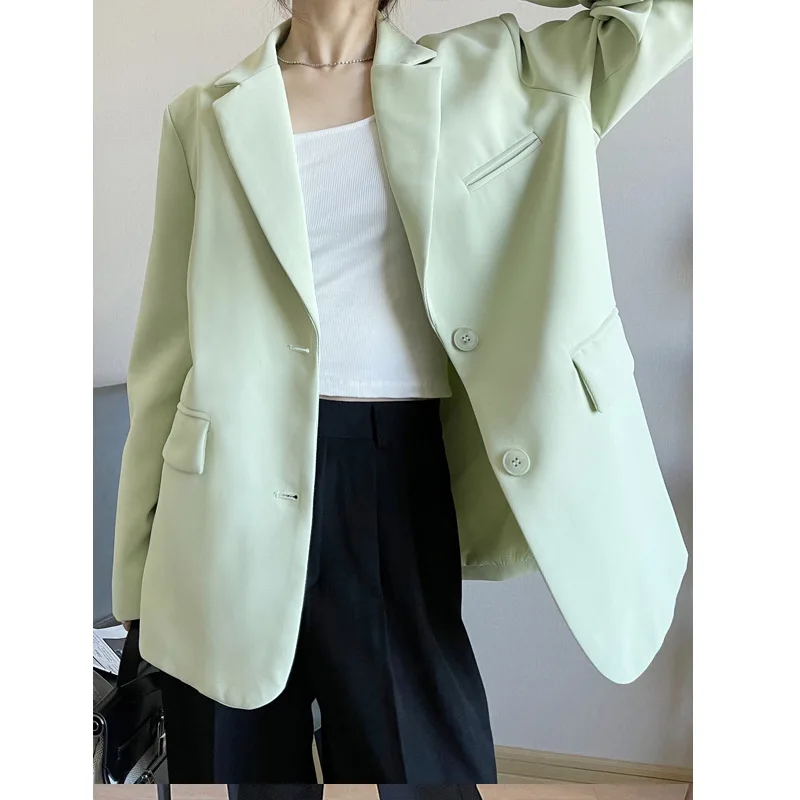 

2023 Spring Autumn New Blazer Women Turn Down Collar Long Sleeve Solid Color Suit Jacket Female Single-Breasted Blazers G2090