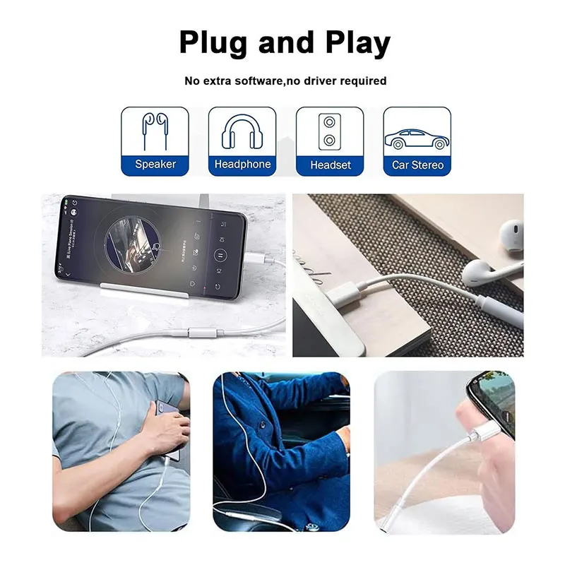 USB C to 3.5mm Female Headphone Jack Hi-Res DAC Cable Digital Audio Adaptor Dongle Earphone Cable Converter