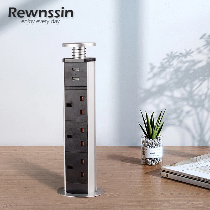 UK Pop Up Plug Sockets Extension Plug Retractable With 2USB 3 Outlets ...