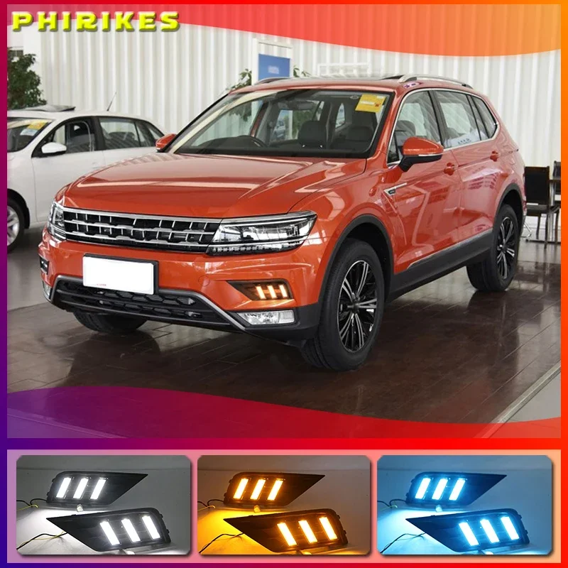 

1 пара автомобильный светильник для Volkswagen VW Tiguan 2017 2018 2019 DRL Дневной светильник с желтым сигналом поворота противотуманная фара