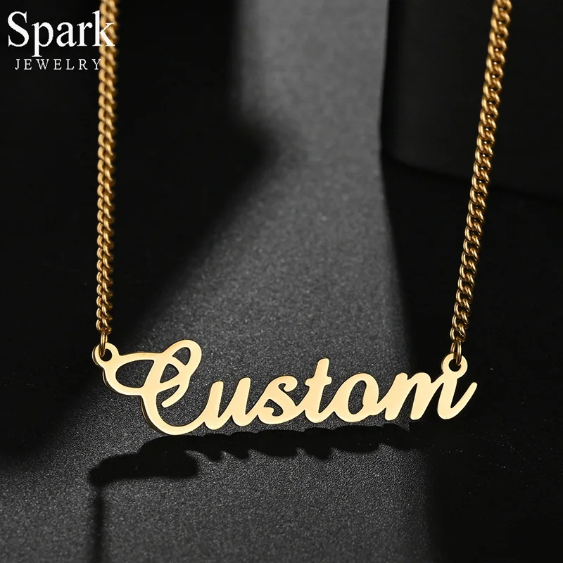 

Spark Customized Name Necklace Side Chain High Quality Stainless Steel Personalized Trendy Jewelry for Men Women Christmas Gift