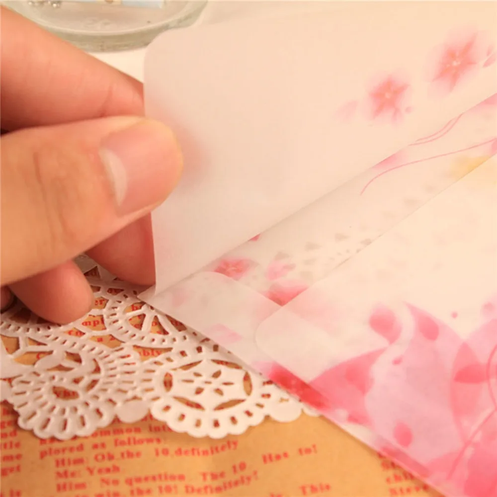 Vintage Translucent Peach Blossom Pattern Envelope Wedding Invitation Greeting Card Cover School Letter Supplies 5pcs mailing envelopes