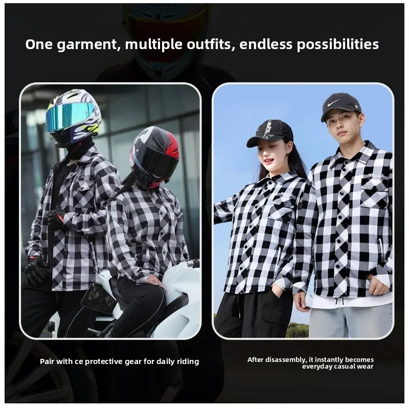 WOSAWE 겨울용 오토바이 재킷 남성 캐주얼 레트로 가을 따뜻한 오토바이 체크 셔츠 모토 라이딩 슈트 CE 보호 장비