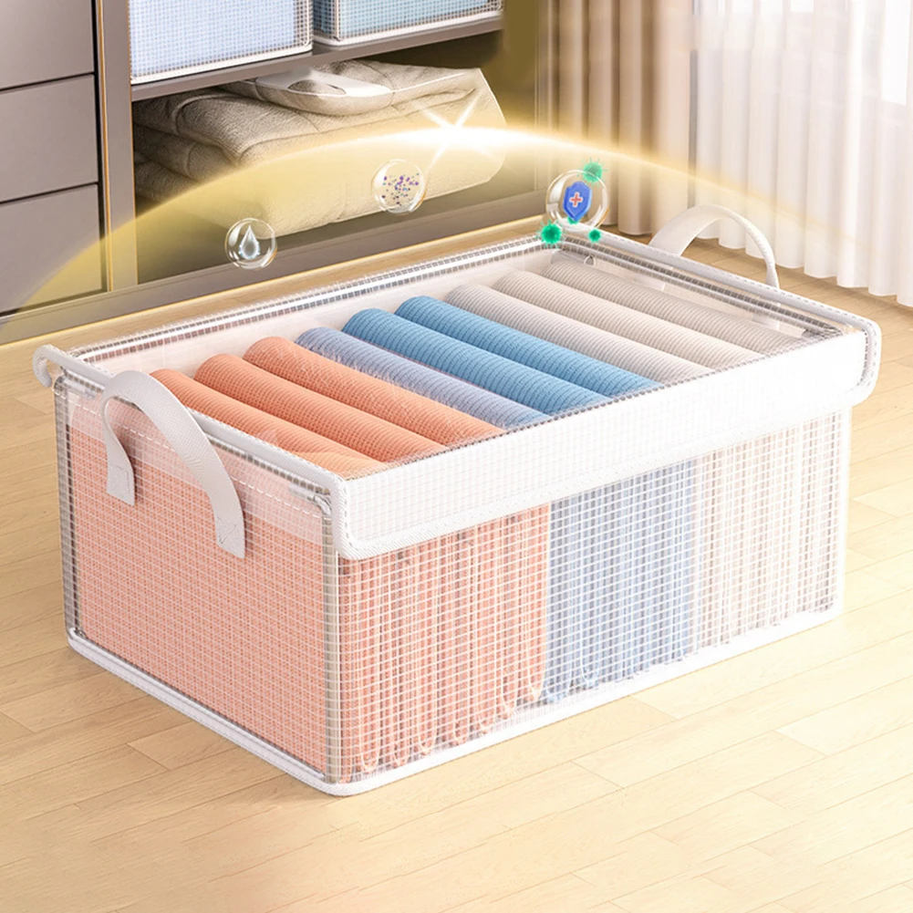 1pc PVC 투명한 보관 바구니 의류 속옷 보관 상자 스테인레스 스틸 프레임 옷장 주최자