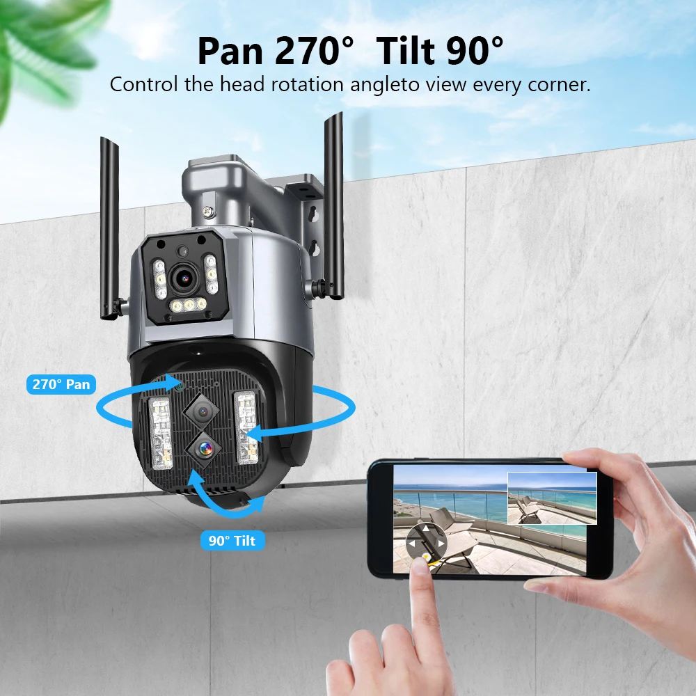 MOVOLS 8MP Three Lens WIFI IP Camera 10X Optical Zoom Outdoor PTZ Auto Tracking