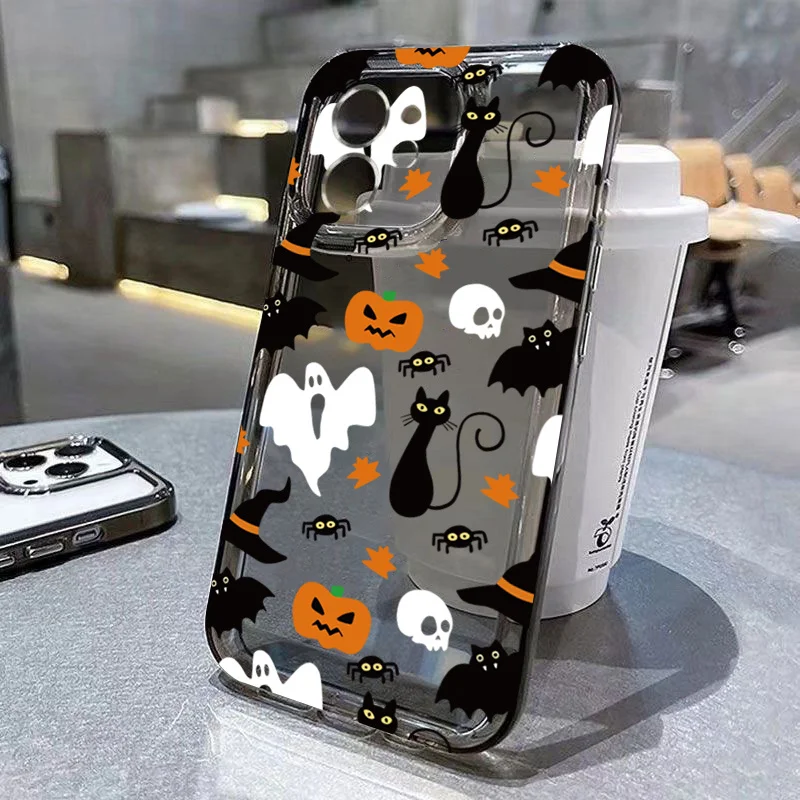 Spooky Cartoon Ghost Pumpkin Shockproof Phone Case - Soft Halloween Design Cover