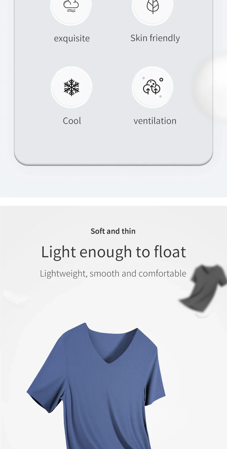 Summer ice silk men's short-sleeved solid-color T-shirt, V-neck sleeveless top, base layer shirt, fitted underwear