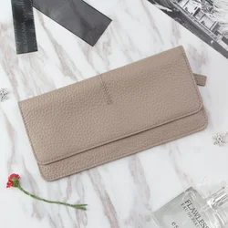 Women's Genuine Leather Long Wallet - Fashionable Multicolor Zipper Purse (Gray)