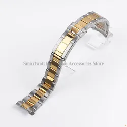 Premium 20mm Stainless Steel Watch Strap with Diving Buckle & Curved End - 20mm - no logo (SilverGold)