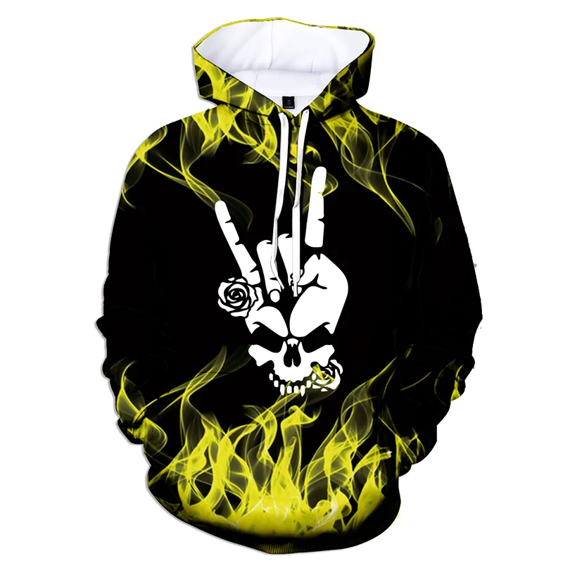 thumbnail image 1 of Sudadera con capucha con estampado gráfico de llamas geniales para hombre, sudadera con estampado 3D de calavera con gestos, sudadera informal, sudaderas holgadas, camisetas de manga larga, 1 of 5