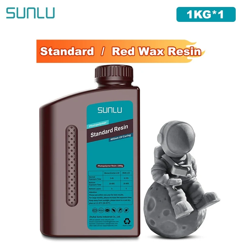 SUNLU 1KG Standard / Red Wax Resin Resin 1000G/Bottle 405nm Rapid UV-Curing Photopolymer Resin For LCD 3D Printer Material