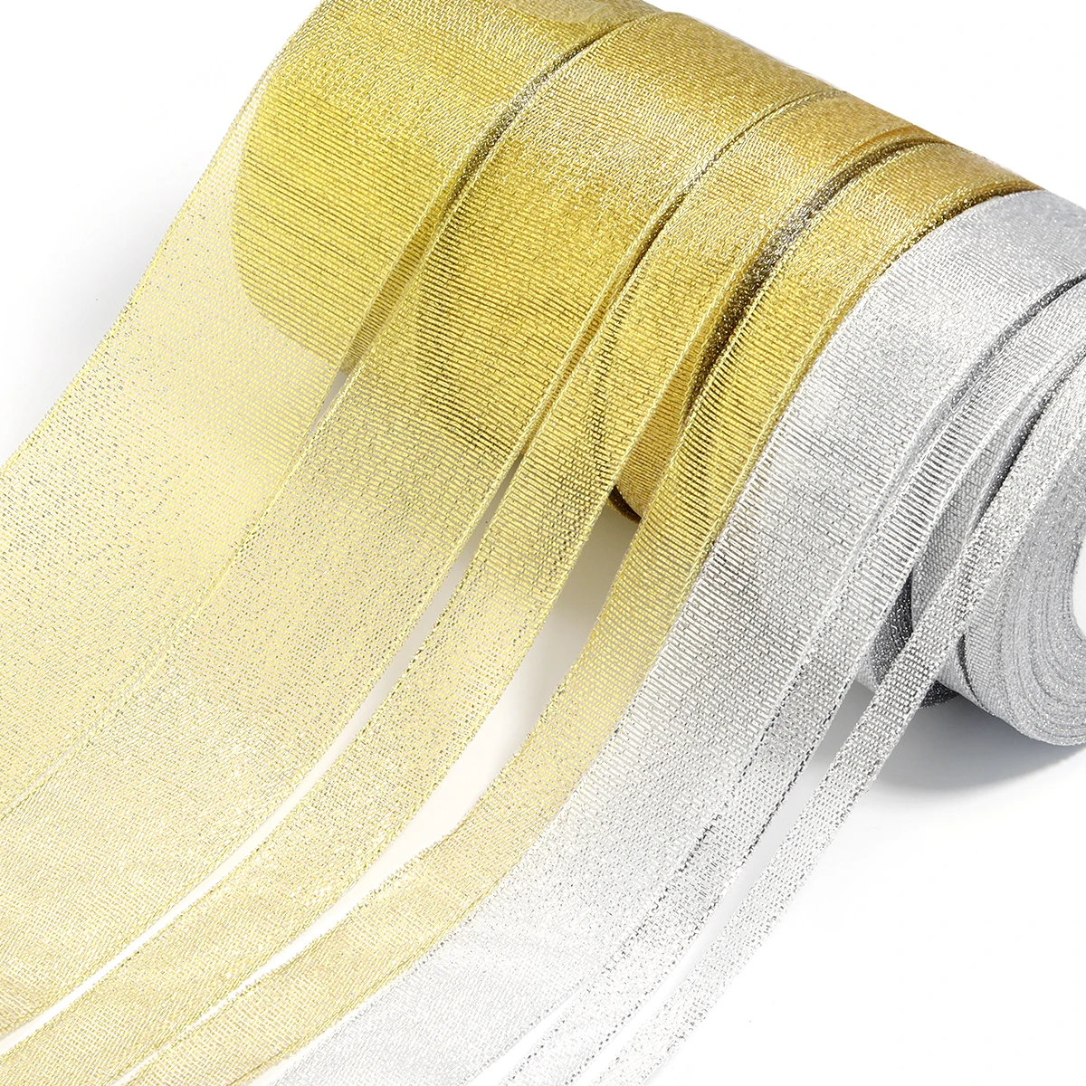 Silver Gold Glitter Silk Satin Ribbon for Party and Home Decorations - 25 Yards