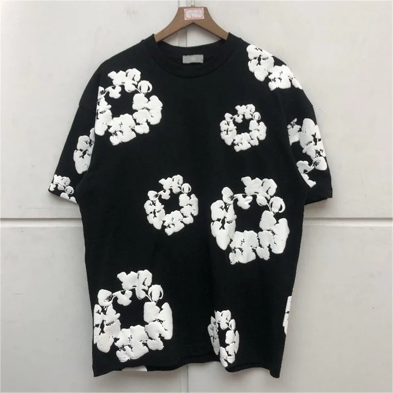 

DENIM TEARS Kanye Same Style Kapok All Over Foam Printed Men's and Women's Hip Hop Loose Short Sleeve T-shirt