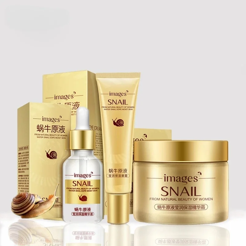 3PCS/lot IMAGES Snail Face Skin Care Set Day Cream/ Essence/ Eye Cream Anti Aging Repair Whitening Nursing Anti Dry Facial Sets