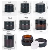 2pcs 5ml/10ml/15ml/20ml/30ml/50ml Glass Amber Cosmetic Face Cream Bottle Lip Balm Container Jar Pots Makeup Vials 2