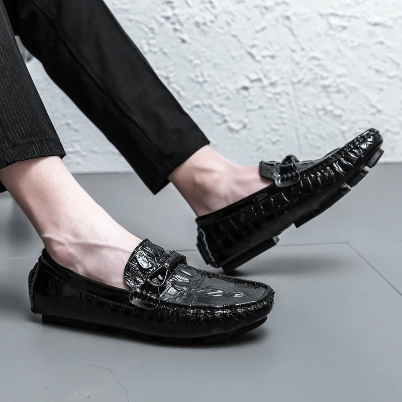 2023 Fashion New Shoes Men's Genuine Leather Anti slip Wear Flat Shoes Casual Shoes One Step Flat Shoes Men's Driving Shoes