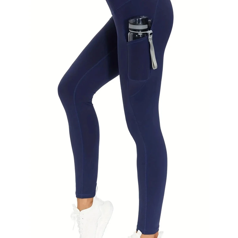 سروال يوجا عالي الخصر بجيوب للنساء ، تحكم في البطن...