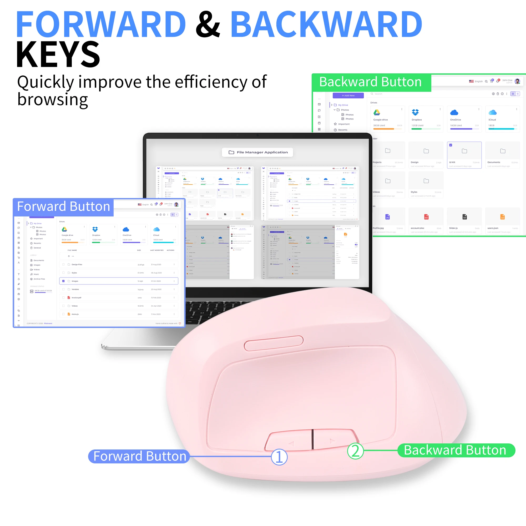 Ergonomic Dual-Mode Wireless Vertical Mouse with Rechargeable Battery and Quiet Clicks