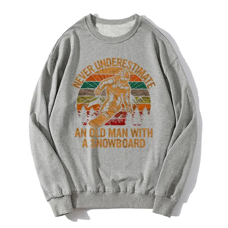 Unterschätze niemals einen alten Mann mit einem Snowboard-Snowboard-Hoodie für Herren, übergroßer Pullover, Unisex-Sweatshirt, Streetwear, Harajuku – Detail 3